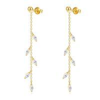 wholesale 14K Gold Threader Dangle Earrings with Marquise CZ Stones on Long Chains for Women-Leaf