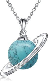 wholesale 925 Sterling Silver Natural Turquoise Saturn Planet Pendant Necklace for Women-Turquoise