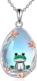 wholesale 925 Sterling Silver Teardrop Moonstone Green Frog Pendant Necklace-0-0