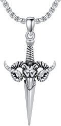 wholesale 925 Sterling Silver Ram Head Pendant with Horns and Spear Tip on Box Chain - For Men & Women-0-0