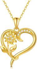 wholesale 14K Gold Sunflower Necklace with Hypoallergenic 58.5% Pure Gold Pendant, 1.21 Inch Floral Jewelry, Ideal Gift for Christmas Birthdays Weddings-0-0