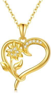 wholesale 14K Gold Sunflower Necklace with Hypoallergenic 58.5% Pure Gold Pendant, 1.21 Inch Floral Jewelry, Ideal Gift for Christmas Birthdays Weddings-sunflower