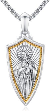 wholesale 925 Sterling Silver Metal Shield Shape Jesus Christ Pendant Necklace for Men Religious s-06 Saint Jude