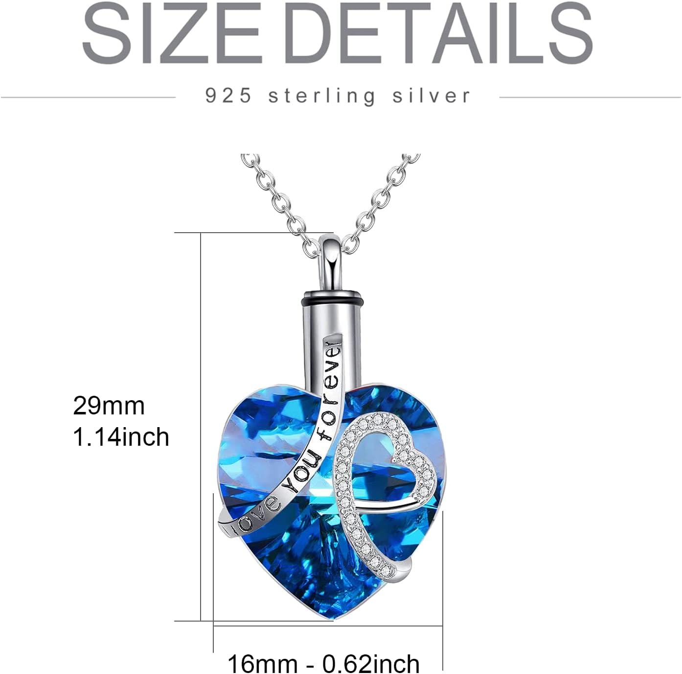 925 Sterling Silver & Austrian Crystal Heart Cremation Jewelry with Funnel Pendant Necklace-0-3