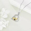 wholesale 925 Sterling Silver Bee Honeycomb Heart Pendant Necklace Two Tone Cubic Zirconia-0-4