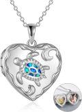 wholesale 925 Sterling Silver Turtle Blue Opal Heart Lockets Necklaces for Women Birthdays Gift Ideas-0-0