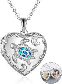 wholesale 925 Sterling Silver Turtle Blue Opal Heart Lockets Necklaces for Women Birthdays Gift Ideas-Sea turtle locket necklace