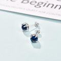 wholesale 925 Sterling Silver Blue Crystal Stud Earrings - 6MM Round Gemstone  for Women-0-1