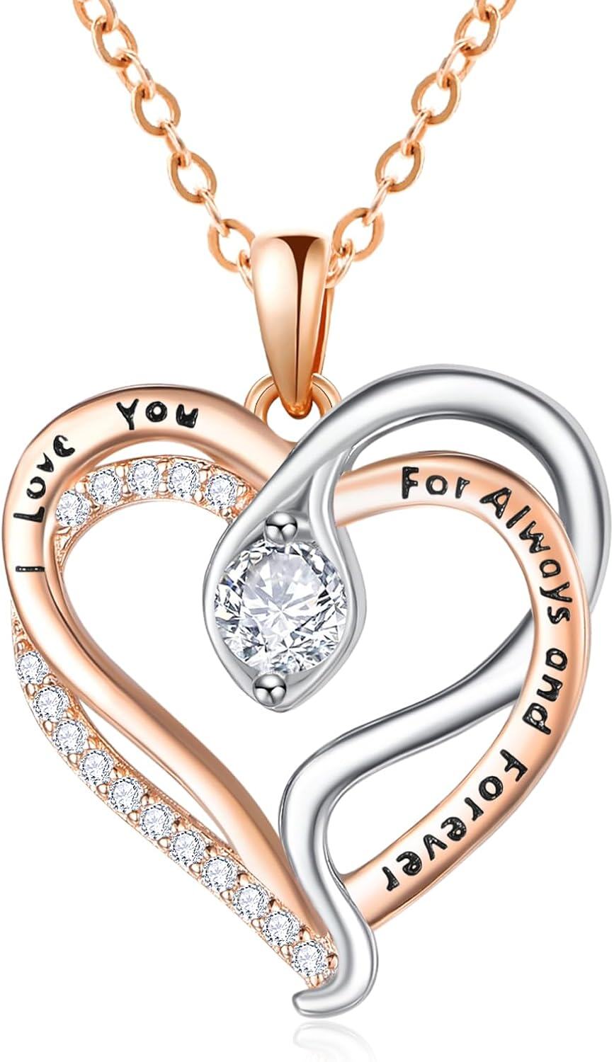 Sterling Silver Rose Gold Snake Pendant with Birthstone I Love You Always Forever Necklace Cute Animal Jewelry Gifts for Women-04 Apr - Simulated Diamond