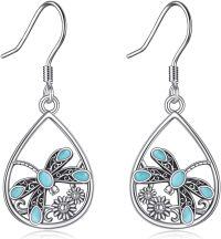 wholesale 925 Sterling Silver Teardrop Turquoise Flower Dragonfly Drop Earrings for Women-Dragonfly