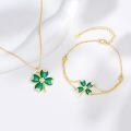 wholesale 925 Sterling Silver Green Enamel Cubic Zirconia Accent Four-Leaf Clover Chain Bracelet for Women-0-2