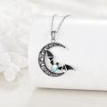 wholesale 925 Sterling Silver Crescent Moon with Bat and Opal Pendant Necklace for Women & Girls-0-2