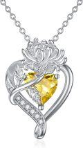 wholesale 925 Sterling Silver Citrine Heart-Shaped Floral Pendant Necklace for Women-0-0