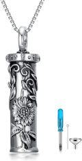 wholesale 925 Sterling Silver Sunflower Urn Pendant Keepsake Memorial Jewelry with Funnel and Fill Tool Set-0-0