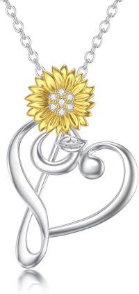 wholesale 925 Sterling Silver Yellow Gold Plated Cubic Zirconia Sunflower Pendant Necklace for Women-Type 1
