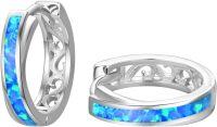 wholesale 925 Sterling Silver Blue Fire Opal Hoop Earrings Hypoallergenic Gift for Her-Blue Opal