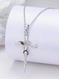 wholesale 925 Sterling Silver Red Crystal and Enamel Flower Cross Necklace for Women Girls s-0-1