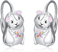 wholesale 925 Sterling Silver Animal Leverback Hoop Earrings Axolotl Cat Sloth Dog Fox Huggie Hypoallergenic Jewelry Gifts for Women Teens-Guinea Pig