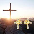 wholesale 14K Gold CZ Heart Cross Stud Earrings for Women - Religious Confirmation Gift-0-5