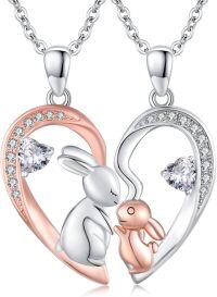 wholesale 925 Sterling Silver Rabbit Heart Family Necklaces for Mom and Daughter Matching Pendants s-04-Rabbits