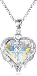 wholesale Sterling Silver Austrian Crystal Caduceus Angel Wing Heart Nurse Necklace-0-36