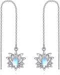 wholesale 925 Sterling Silver Lotus Flower Moonstone Threader Earrings for Women s-0-0
