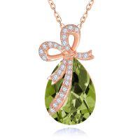 wholesale 925 Sterling Silver Red Crystal Bow Pendant Necklace-08-Aug-Peridot Green
