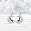 wholesale 925 Sterling Silver Moon & Black Cat Drop Earrings with Rainbow Moonstone-0-3