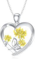wholesale 925 Sterling Silver Yellow Daisy Floral Heart Pendant Necklace for Women-0-0