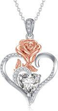 wholesale 925 Sterling Silver with Rose Gold Accents and White Cubic Zirconia Pendant Necklaces for Women-0-0