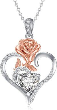 wholesale 925 Sterling Silver with Rose Gold Accents and White Cubic Zirconia Pendant Necklaces for Women-Center Rose