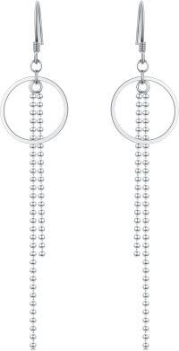 wholesale 925 Sterling Silver Circle Beaded Drop Earrings - Elegant Long Dangles for Women's Gifts (Wedding/Christmas)-Circle
