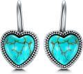 wholesale 925 Sterling Silver Heart-Shaped Genuine Turquoise Leverback Earrings (10-11 mm)-0-0