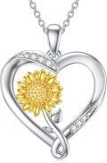 wholesale Gold Plated 925 Sterling Silver Sunflower Heart Pendant Necklace with Cubic Zirconia and Chain for Women Girls-0-0