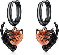 wholesale Sterling Silver Skeleton Hand Skull Hoop Earrings Halloween Gothic Jewelry Gifts-Light Orange