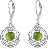 wholesale Sterling Silver Moonstone Amber Peridot Black Onyx Lapis Lazuli Dangle Earrings-Peridot