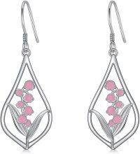 wholesale 925 Sterling Silver Pink Lily of the Valley Drop Earrings-05-May-Lily of the Valley