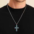 wholesale 925 Sterling Silver Natural Turquoise Stone Cross Pendant Necklace for Women-0-4
