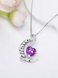 TOUPOP Sterling Silver Birthstone Heart Necklace I Love You To The Moon And Back-0-5