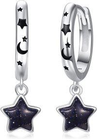 wholesale 925 Sterling Silver Star & Moon Drop Earrings - Witchy Celestial Jewelry-Blue Sandstone