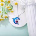 wholesale Sterling Silver Birthstone Blue Dolphin Pendant Necklace-0-2