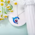 wholesale 925 Sterling Silver Birthstone Blue Dolphin Pendant Necklace-0-2