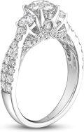 wholesale  10K/14K/18K Platinum Plated Silver Moissanite Engagement Ring, 1.5ct Round Trio Stone, Cathedral Style, Size 3.5-12, Gift for Wedding/Anniversary-0-2