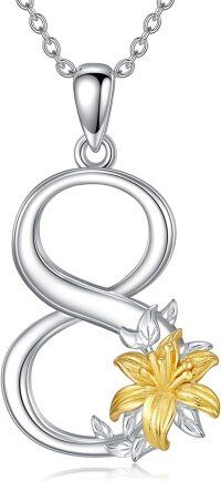 wholesale 925 Sterling Silver Infinity Lucky Number 8 Gold Lily Flower Pendant Necklace-Number 8