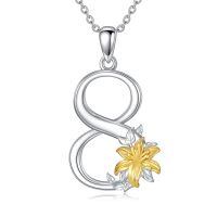 wholesale 925 Sterling Silver Infinity Lucky Number 8 Gold Lily Flower Pendant Necklace-Number 8