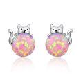 wholesale 925 Sterling Silver Cat Stud Earrings Wholesale With Opal Body-0-0