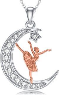 wholesale 925 Sterling Silver Ballerina on Crescent Moon Star Pendant Necklace for Women-Ballet