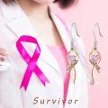 wholesale 925 Sterling Silver Pink Ribbon Heart Survivor Drop Earring Gift for Women-0-3