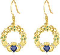 wholesale 925 Sterling Silver Birthstone Claddagh Celtic Knot Dangle Earrings for Women-Gold September
