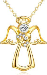 wholesale 14K Gold (58.5% Pure) Angel Necklace with Smooth Polished Finish - 18 15.5mm Pendant & Chain (2.86g) - Perfect Gift for Women, Teens, Loved Ones-14K Yellow Gold Angel Necklace